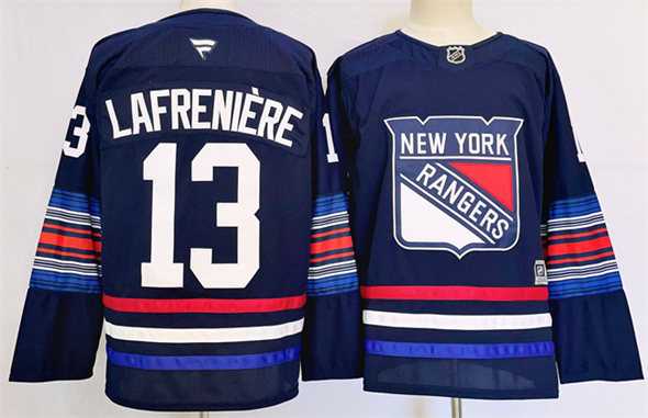 Men%27s New York Rangers #13 Alexis Lafreniere Navy 2024-25 Stitched Jersey
